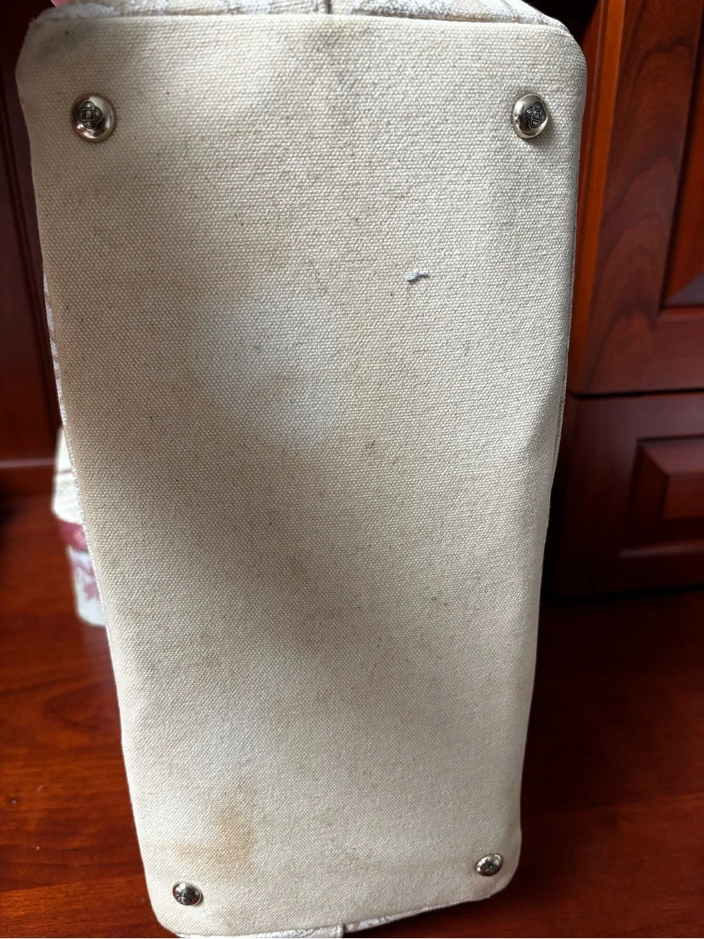 Oscar De La Renta Beige With White Flowers tote